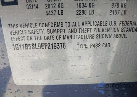 2014 Chevrolet Malibu 1Ls z USA, uszkodzony, nr VIN 1G11B5SL9EF219376